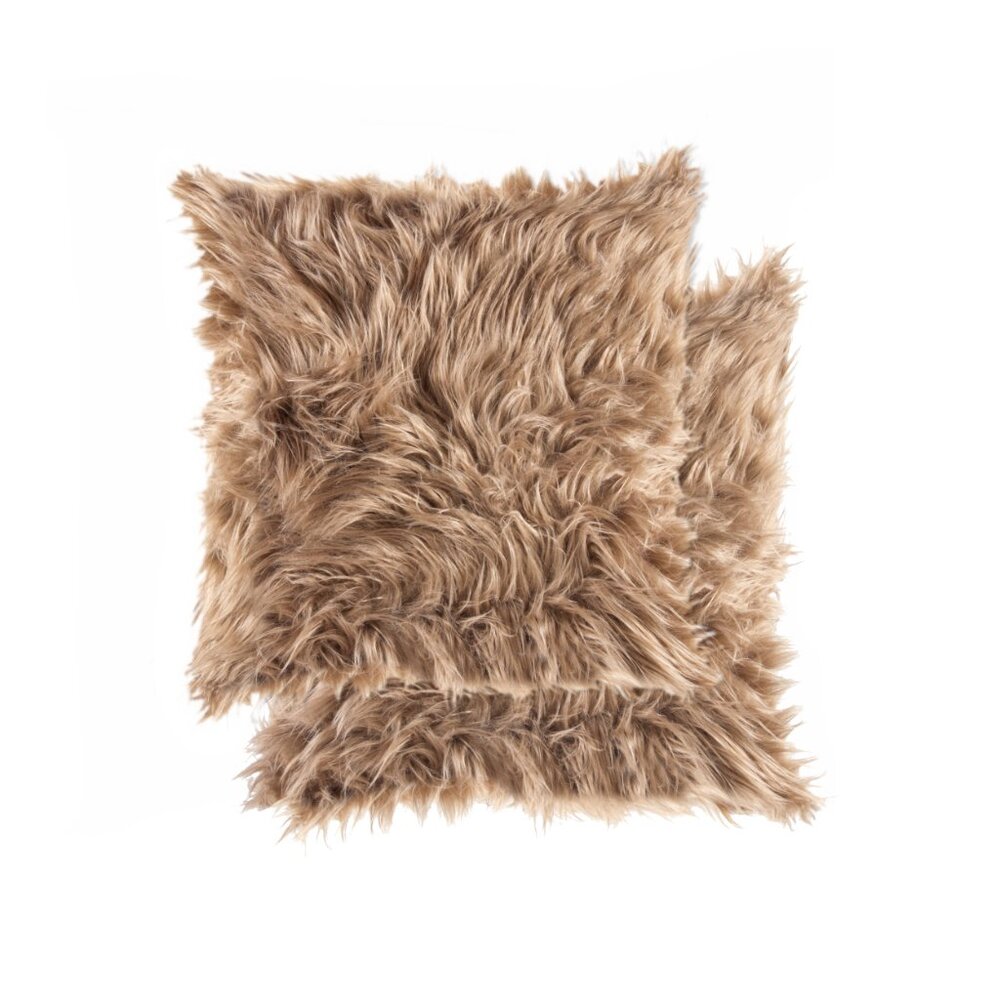 Luxe Home Decor Belton Faux Fur Pillow | 2-Piece | Tan | 18"x18"